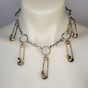 Silver gold skull punk goth emo safety pin choker necklace